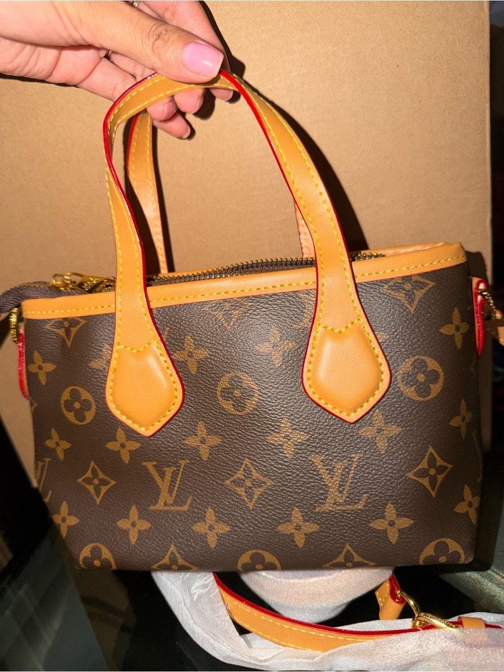 Louis Vuitton Brown Monogram Mini Tote with Tan & Red-Trim Handles